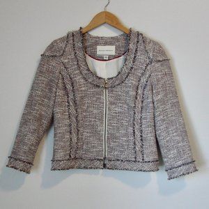 Banana Republic Tweed Linen Blend Jacket Blazer Fringe Collarless Size 4